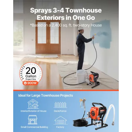 VEVOR Stand Airless Paint Sprayer, 900W, 3300PSI High Pressure Airless Sprayer, Cleaning Brush, Hose, Extension Rod, Nozzles, El