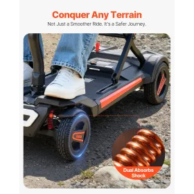 VEVOR 4-Wheel Electric Mobility Scooter for Adults & Seniors, Integrated Foldable Mobility Scooter with 15KM Long Range, All Ter