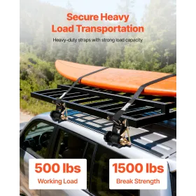 VEVOR Ladder Rack Ratchet Straps, Black Square Tube Mount, 38 mm Wide x 2.25 m Long Black Ladder Rack Straps with Double J-Hooks