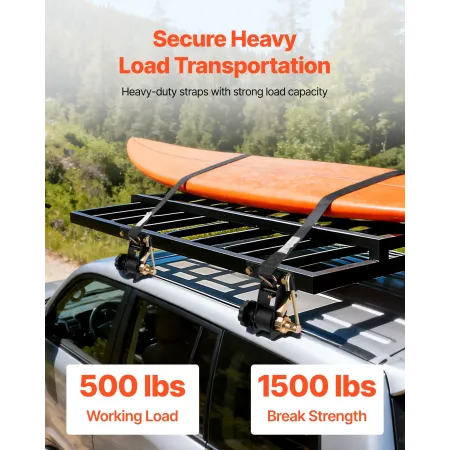 VEVOR Ladder Rack Ratchet Straps, Black Square Tube Mount, 38 mm Wide x 2.25 m Long Black Ladder Rack Straps with Double J-Hooks