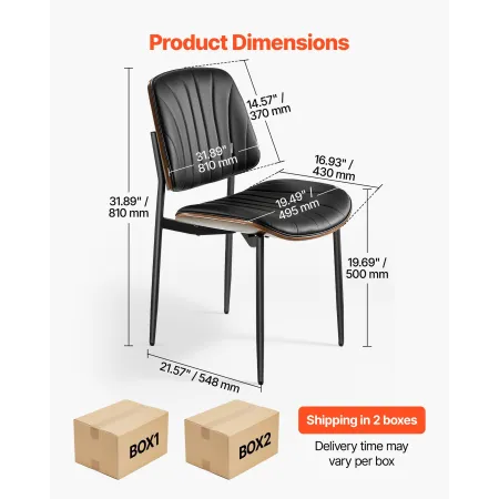 VEVOR Modern Dining Room Accent Chairs Set of 4, Upholstered Leather Side Chair for Dining Tables, Space-Saving Kitchen Table Ch