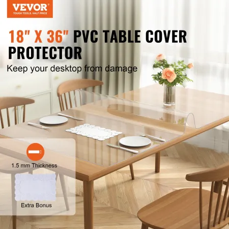 Clear Table Cover Protector, 18" x 36" Rectangle Table Cover, 1.5 mm Thick PVC Plastic Tablecloth, Waterproof Desktop Protector 