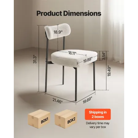 VEVOR Boucle Dining Chairs Set of 6, Mid Century Modern Sherpa Accent Chairs, Upholstered Side Chair for Dining Table, Space-Sav