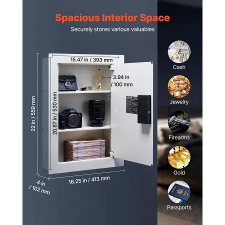 0.83 sq.ft Wall Safe, 3-Tier Hidden Wall Safe with Password, Key & Turning Knob, Q235 Cold-Rolled Steel In-Wall Box with Adjusta