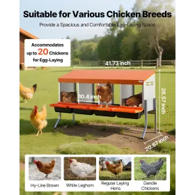 VEVOR Chicken Nesting Boxes, 4 Compartments, with Support Legs, Easy Egg Collection, Galvanized Steel and High-Strength Plastic,