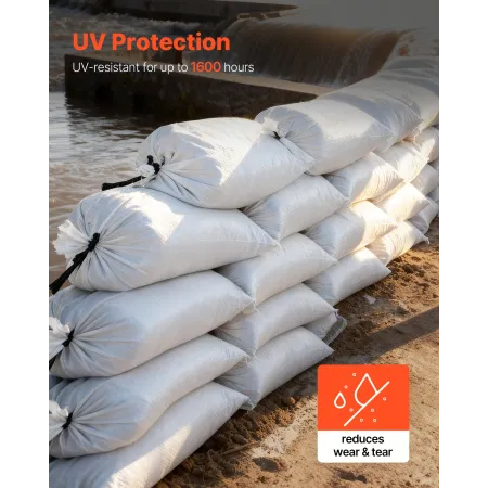 VEVOR Empty Sandbags, 50 Packs 40 x 66 cm, Heavy Duty Sand Bags Sacks with Ties, 22.6 kg Capacity Woven Polypropylene Sandbags, 