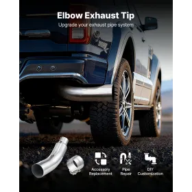 VEVOR Elbow Exhaust Tip, 101.6mm Inlet, 152.4mm Outlet, 584mm Overall Length, Chrome Turn Down Exhaust Tip with Clamp for Truck/