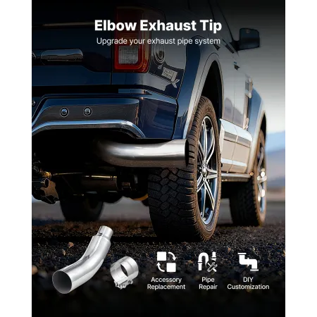 VEVOR Elbow Exhaust Tip, 101.6mm Inlet, 152.4mm Outlet, 584mm Overall Length, Chrome Turn Down Exhaust Tip with Clamp for Truck/