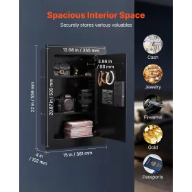 Wall Safe, 3-Tier Hidden Wall Safe with Fingerprint, Password, Key & Turning Knob, Q235 Cold-Rolled Steel In-Wall Box with Adjus