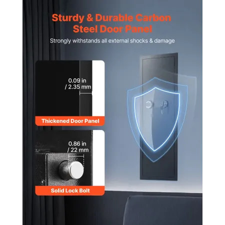 VEVOR Wall Safe, 4-Tier Hidden Wall Mounted Gun Safe with Password & Key, Q235 Cold-Rolled Steel In-Wall Box with LED Lighting, 