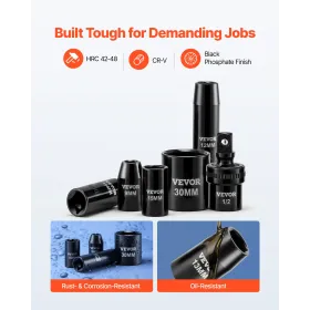 1/2 in Drive Impact Socket Set, 39 Piece, 6 Point Deep & Shallow Impact Sockets, Metric 9 to 30 mm, Cr-V Steel High Durability, 