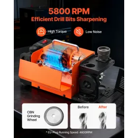 VEVOR Drill Bits Sharpener MR-13D, 3–13mm Professional Drill Bit Grinder with Adjustable Lip Relief Angle, Front Cutting Lip & 9