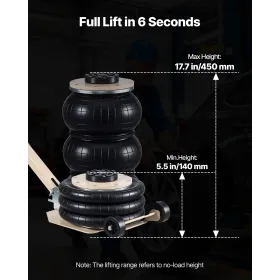 VEVOR Air Jack, 3 tons Triple Bag Air Jack, Airbag med seks stålrør, løft op til 450 mm, 1-6 s hurtigløftende pneumatisk med