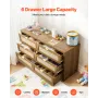 VEVOR 6 Drawer Rattan Dresser, Double Dresser for Bedroom, Natural Rattan Chest of Drawer with Metal Handle, Modern Wood Chest C