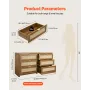 6 Drawer Rattan Dresser, Double Dresser for Bedroom, Natural Rattan Chest of Drawer with Metal Handle, Modern Wood Chest Clothin