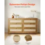 VEVOR 6 Drawer Rattan Dresser, Double Dresser for Bedroom, Natural Rattan Chest of Drawer with Metal Handle, Modern Wood Chest C