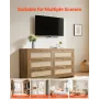 6 Drawer Rattan Dresser, Double Dresser for Bedroom, Natural Rattan Chest of Drawer with Metal Handle, Modern Wood Chest Clothin