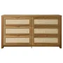 6 Drawer Rattan Dresser, Double Dresser for Bedroom, Natural Rattan Chest of Drawer with Metal Handle, Modern Wood Chest Clothin
