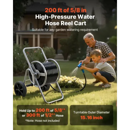 VEVOR Water Hose Reel Cart, 6096/9144 cm High-Pressure Garden Hose Cart, Hoses Reel Carts with Two Wheels, Handle & Heavy-Duty M