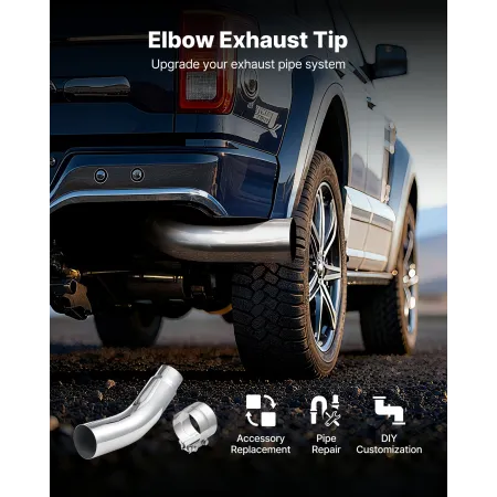 VEVOR Elbow Exhaust Tip, 127mm Inlet, 152.4mm Outlet, 584mm Overall Length, Chrome Turn Down Exhaust Tip with Clamp for Truck, S