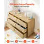 6 Drawer Rattan Dresser, Double Dresser for Bedroom, Natural Rattan Chest of Drawer with Metal Handle, Modern Wood Chest Clothin