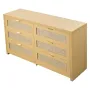 6 Drawer Rattan Dresser, Double Dresser for Bedroom, Natural Rattan Chest of Drawer with Metal Handle, Modern Wood Chest Clothin