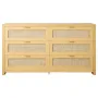 6 Drawer Rattan Dresser, Double Dresser for Bedroom, Natural Rattan Chest of Drawer with Metal Handle, Modern Wood Chest Clothin