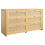 6 Drawer Rattan Dresser, Double Dresser for Bedroom, Natural Rattan Chest of Drawer with Metal Handle, Modern Wood Chest Clothin