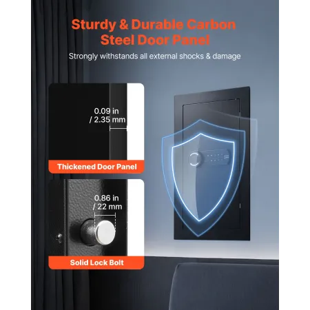 Wall Safe, 3-Tier Hidden Wall Mounted Safe with Password & Key, Q235 Cold-Rolled Steel In-Wall Box with LED Lighting, 2 Adjustab