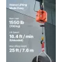 3-in-1 Electric Hoist Winch, 700 kg Capacity, 1500W Portable Power Winch Crane, 7.6 m Lifting Height, 5 m/min with Manual, Wired