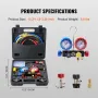 4 Way AC Gauge - AC Manifold Gauge Set for R134A R22 R12 R410A Refrigerant, Freon Gauges with 152.4 cm Hoses, Couplers, Can Tap 