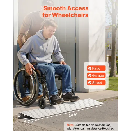 VEVOR dørtærskelrampe, 26 mm stigning, aluminiumslegeringstærskelrampe nominel 363 kg belastningskapacitet, handicapramper til