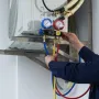 4 Way AC Gauge - AC Manifold Gauge Set for R134A R22 R12 R410A Refrigerant, Freon Gauges with 152.4 cm Hoses, Couplers, Can Tap 
