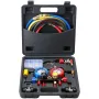 4 Way AC Gauge - AC Manifold Gauge Set for R134A R22 R12 R410A Refrigerant, Freon Gauges with 152.4 cm Hoses, Couplers, Can Tap 