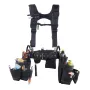 Tool Belt, 19 Pockets Tool Pouch with Suspenders for Men, Heavy Duty Adjustable Utility Belt Work Bag Detachable Suspension Rig 