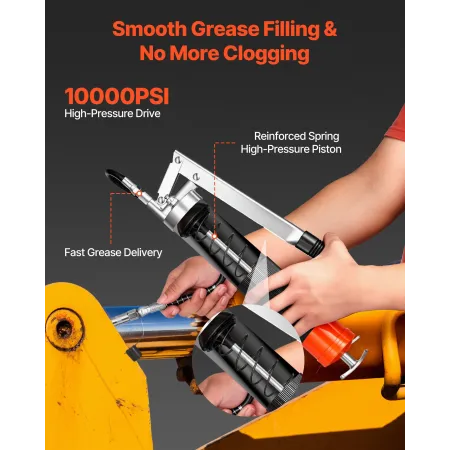 VEVOR Grease Gun, 10000 PSI High Pressure, Heavy Duty Pistol Grip Grease Gun Kit with 0.4 L Capacity, Includes 46 cm Flex Hose, 
