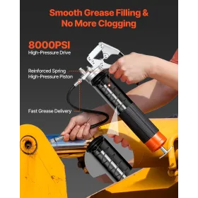 Grease Gun, 8000 PSI High Pressure, Heavy Duty Pistol Grip Grease Gun Kit with 0.4 L Capacity, Includes 46 cm Flex Hose, 1 Exten