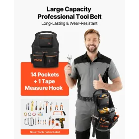 VEVOR Tool Pouch with Belt, 14 Pockets Professional Tool Belt Pouch for Men, Heavy Duty Detachable Adjustable Utility Work Bag f