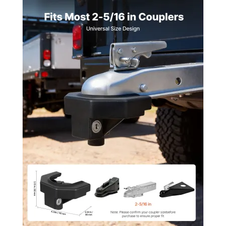 VEVOR Trailer Hitch Lock Kit, Compatible with 58.7 mm Couplers, Heavy-Duty Anti-Theft Trailer Ball Lock with 3 Keys & Padlock, P