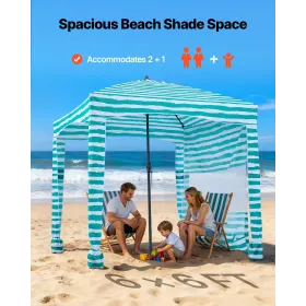 VEVOR Beach Cabana, 1,83 x 1,83 m strandhytte med sidevæg, UPF 50+ beskyttelse Nem opsætning Cabana telt med sandlommer, port
