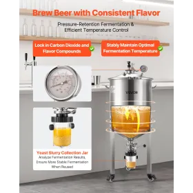 VEVOR Stainless Steel Conical Fermenter, 16 Gal/60L Home Brewing Fermenation Tank, Brew Bucket Fermentor with Conical Bottom, 3 