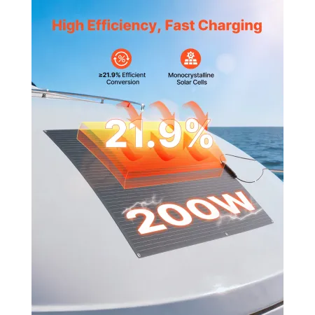 VEVOR Flexible Solar Panel, 200W Semi-Flexible Bendable Monocrystalline Solar Panel, 21.9% Efficiency Mono Off-Grid Charger with