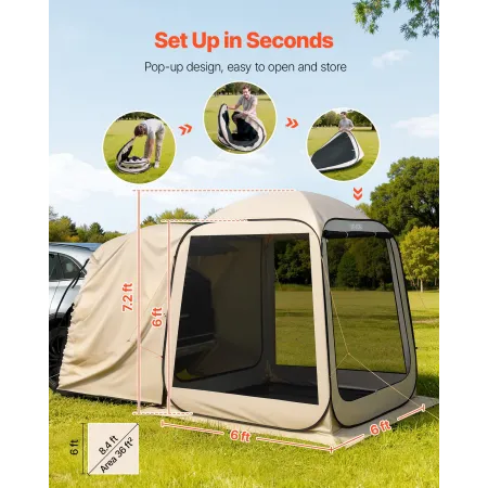 Screen House Telt, 1825 x 1825 x 2200 mm, 4-6 personer Pop Up