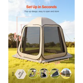 VEVOR Screen House Telt, 3030 x 2650 x 2300 mm, 4-8 personer Pop Up Screen Telt, bærbart afskærmet i baldakin med bæretaske,