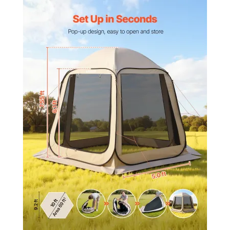 VEVOR Screen House Tent, 3030 x 2650 x 2300 mm, 4-8 Person Pop Up Screen Tent, Portable Screened in Canopy with Carry Bag, Netti