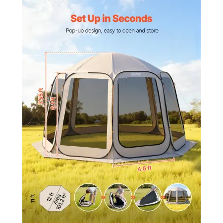 Screen House Telt, 3660 x 3380 x 2300 mm, 10-12 personer Pop Up