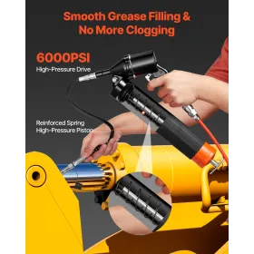 VEVOR Grease Gun, 6000 PSI High Pressure, Heavy Duty Pistol Grip Grease Gun Kit with 0.4 L Capacity, Includes 45.7 cm Flex Hose,