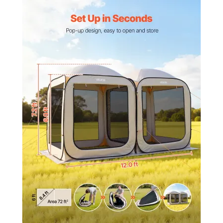 Screen House Telt, 3660 x 1825 x 2200 mm, 2 i 1 Pop Up Screen