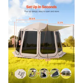 Screen House Telt, 3660 x 3380 x 2300 mm, 10-12 personer Pop Up