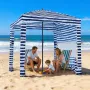 Beach Cabana, 1.83 x 1.83 m Beach Canopy with Side Wall, UPF 50+ Protection Easy Setup Cabana Tent with Sand Pockets, Portable S
